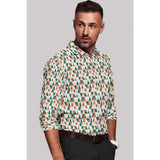 Multicolor cotton blended printed full sleeve men's shirt on hanger, regular collar and button closure