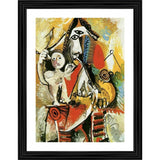 Vintage Musketeer and Amor painting with wood frame, colorful