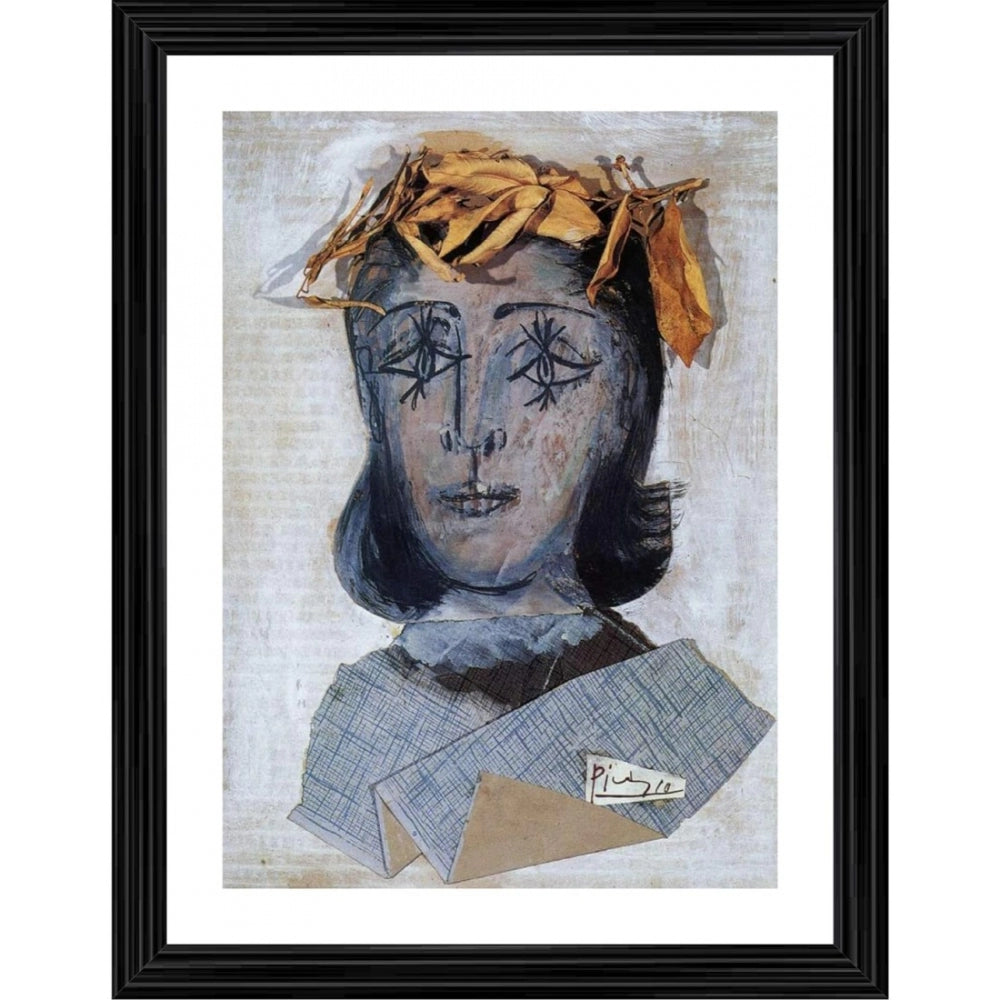 Dora Maar portrait painting framed in a multi-color wood frame, signed by artist