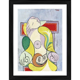 Multicolor wood framed reading 1932 painting photo frame, lightweight wall mount art piece on display stand