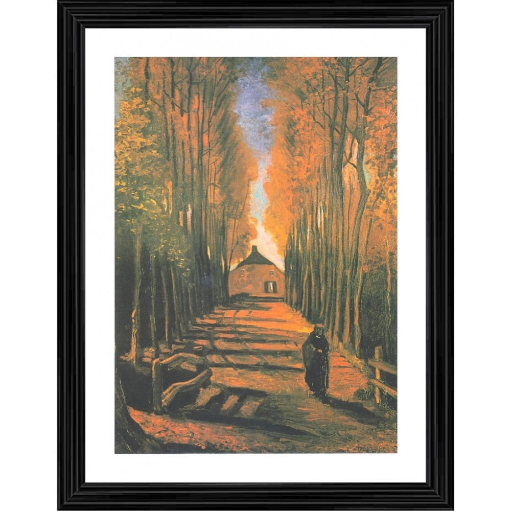 Avenue of poplars painting, autumn colors, wood photo frame