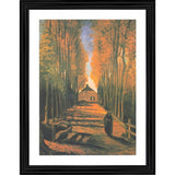 Avenue of poplars painting, autumn colors, wood photo frame