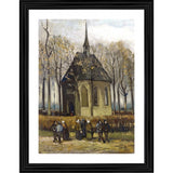 Multicolor wood-framed painting "Congregation Leaving the Reformed Church 1884" for wall mount, lightweight design