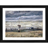 Wood photo frame holding painting of beach in stormy weather 1882, colorful