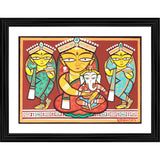 Colorful art print of Parvati and Ganesh, set in a traditional Indian frame