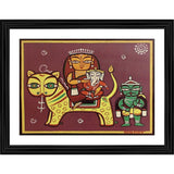 Parvati Ganesh on Vaahan Painting With Wood Photo Frame (Multicolor) - GillKart
