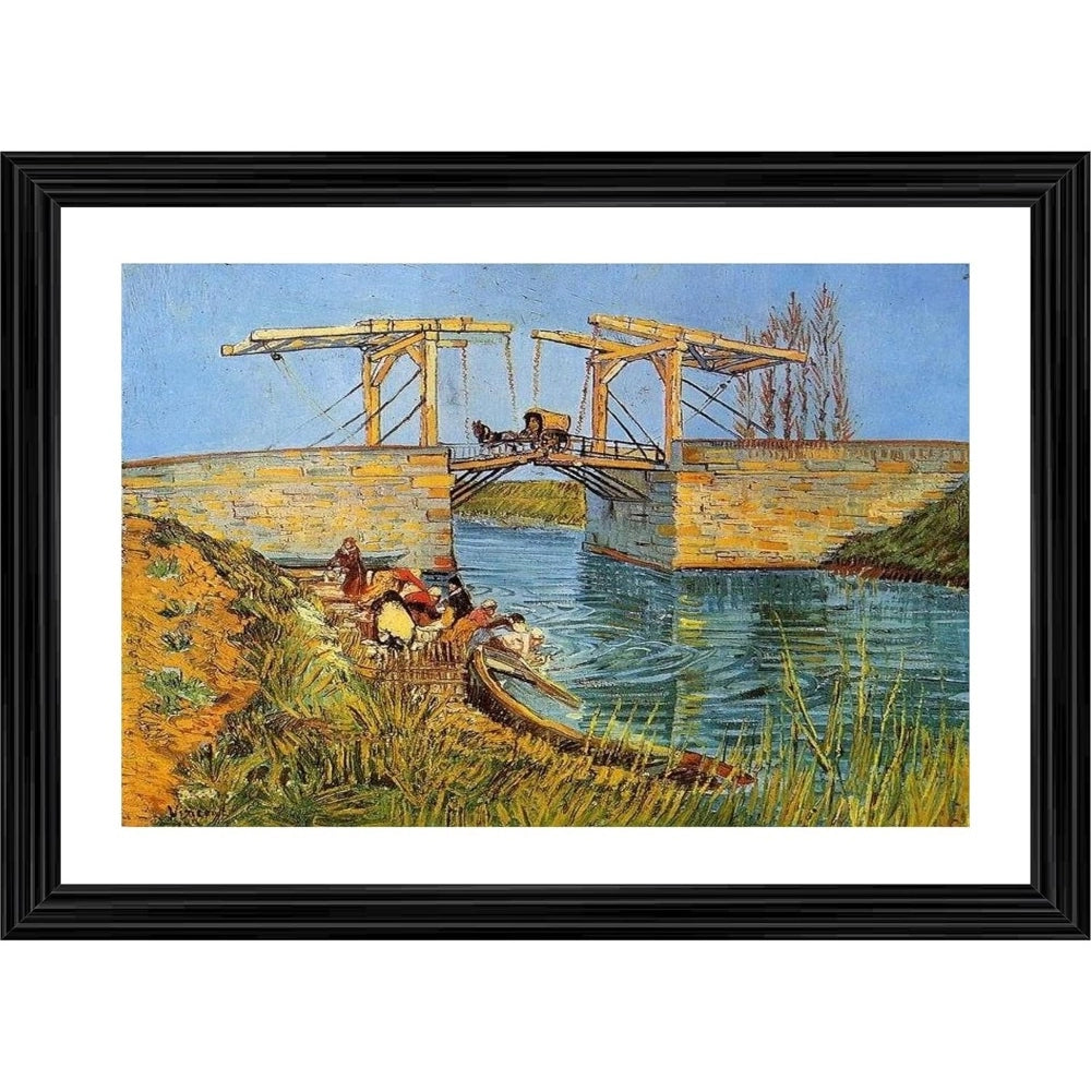 Multicolor wood frame, oil on canvas painting of The Langlois Bridge at Arles 1888