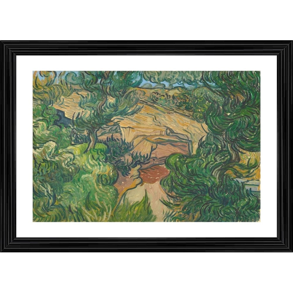 Multicolor wood framed Entrance to a Quarry painting with lightweight wall mount, 14x18 size, displaying vibrant landscape art