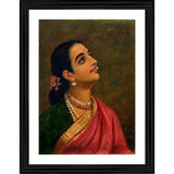 Maharashtrian woman portrait in a wooden photo frame with multiple colors, capturing traditional Indian attire