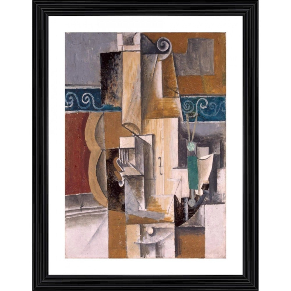 Multi-colored wood framed painting featuring Guitar & Violin (1912) with lightweight wall mount