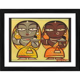 Two Worshiping Women Painting With Wood Photo Frame (Multicolor) - GillKart