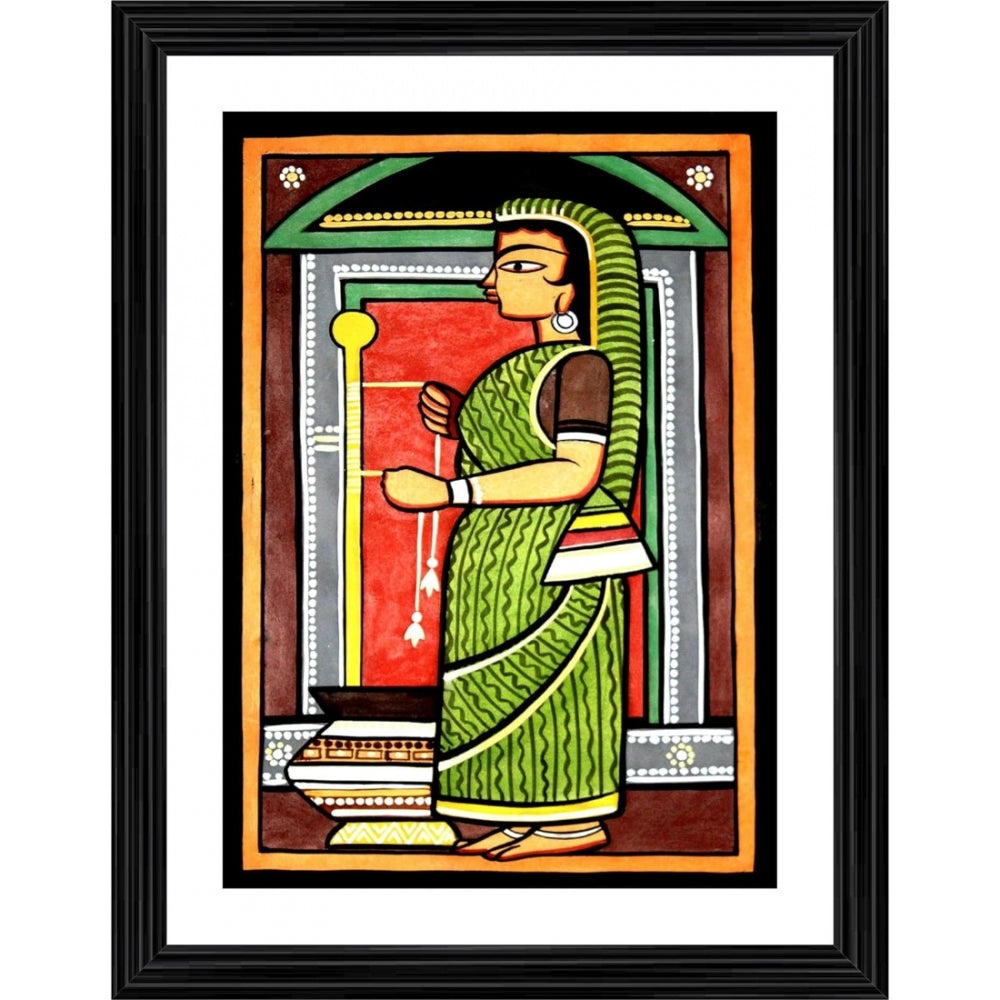 Colorful Yashoda painting with a wood photo frame