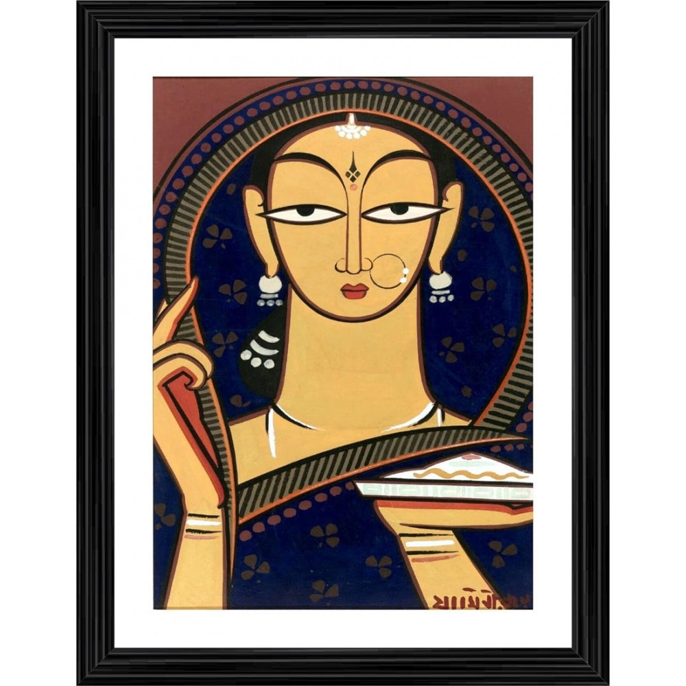 This is an illustration of a pujran figure. It features a multicolored background and showcases the figure in various colors. The art style appears to be traditional Indian, with the character depicted in a serene pose