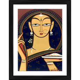 This is an illustration of a pujran figure. It features a multicolored background and showcases the figure in various colors. The art style appears to be traditional Indian, with the character depicted in a serene pose