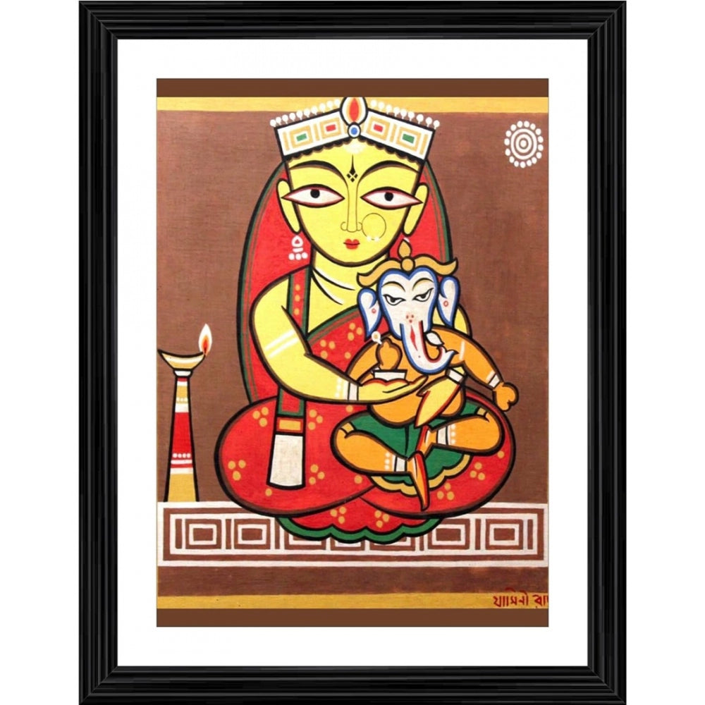 Ganesh, Parvati deity, painting on photo frame with vibrant colors