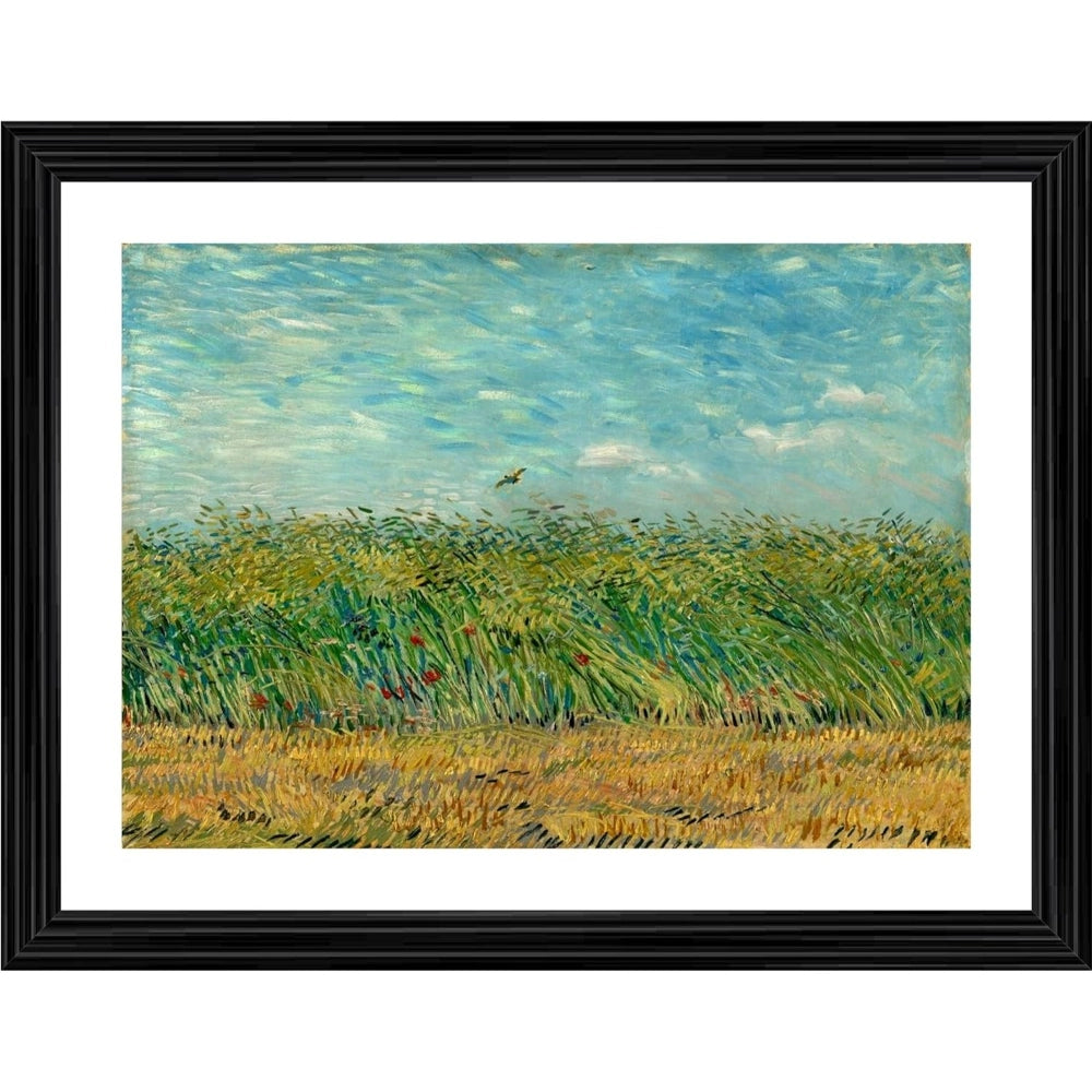 Vivid impressionist painting of a wheat field and partridge, oil on canvas, wooden frame, multiple colors