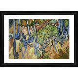 Multicolor painting of tree roots with a wooden photo frame, showcasing vibrant colors and fine brushstrokes