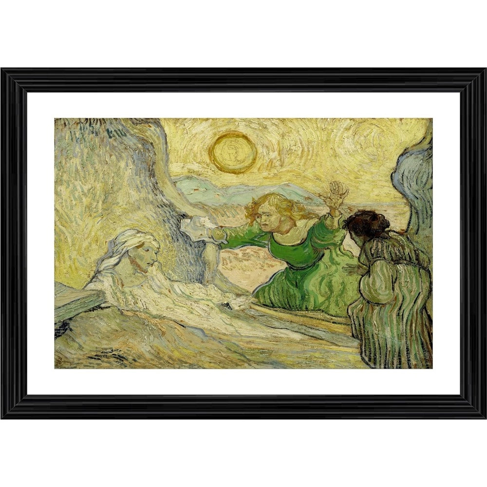 Multicolored wood photo frame painting 'The Raising of Lazarus' 1890, depicts Jesus and Lazarus