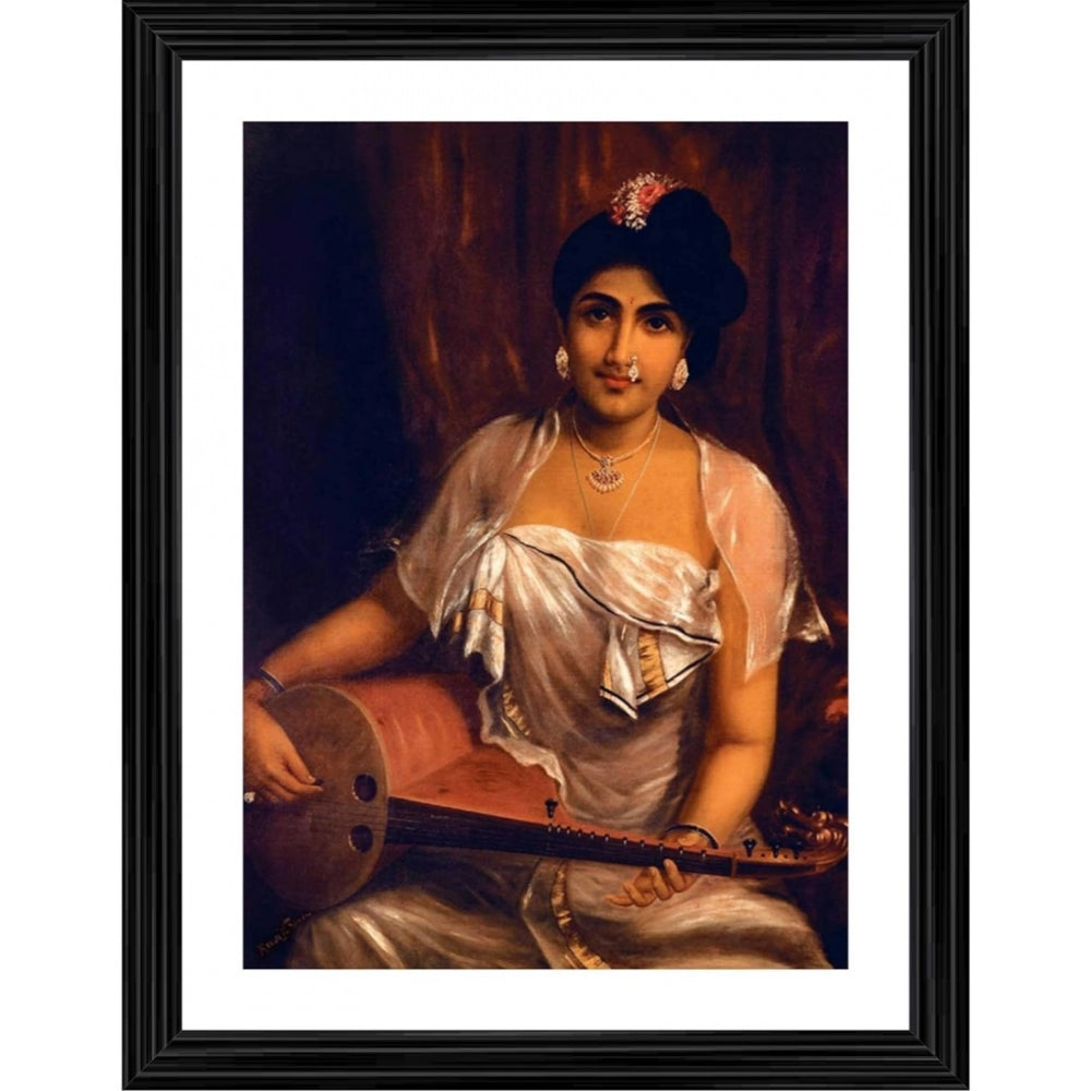 Historical portrait of a woman playing a stringed musical instrument, traditionally associated with Indian classical music