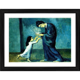 The 1902 painting of a mother with a child in a wood photo frame, multicolored