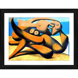 Multicolor wood framed Figure At The Seaside 1931 painting for wall mount, lightweight and vibrant seaside art