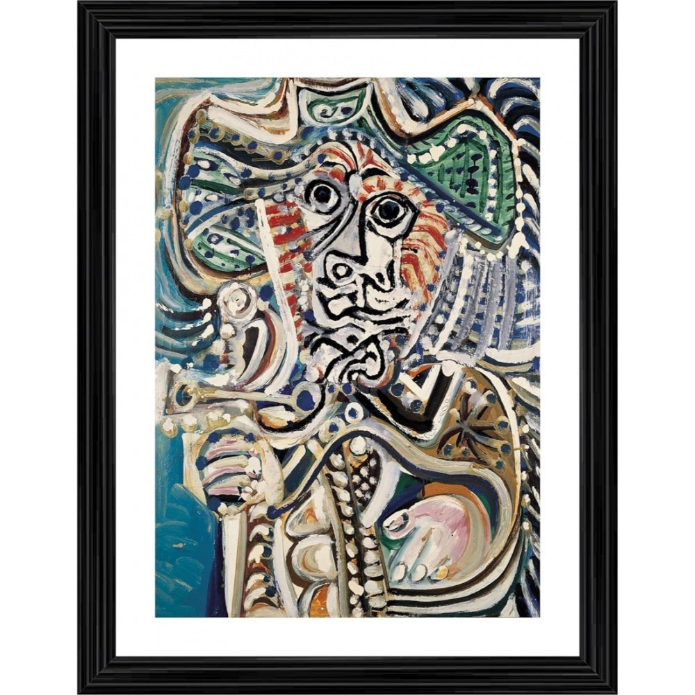Musketeer figure, multi-colored painting, wooden frame, art print