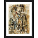 Black and white 1912 impressionist painting of man with violin photo frame, wood texture