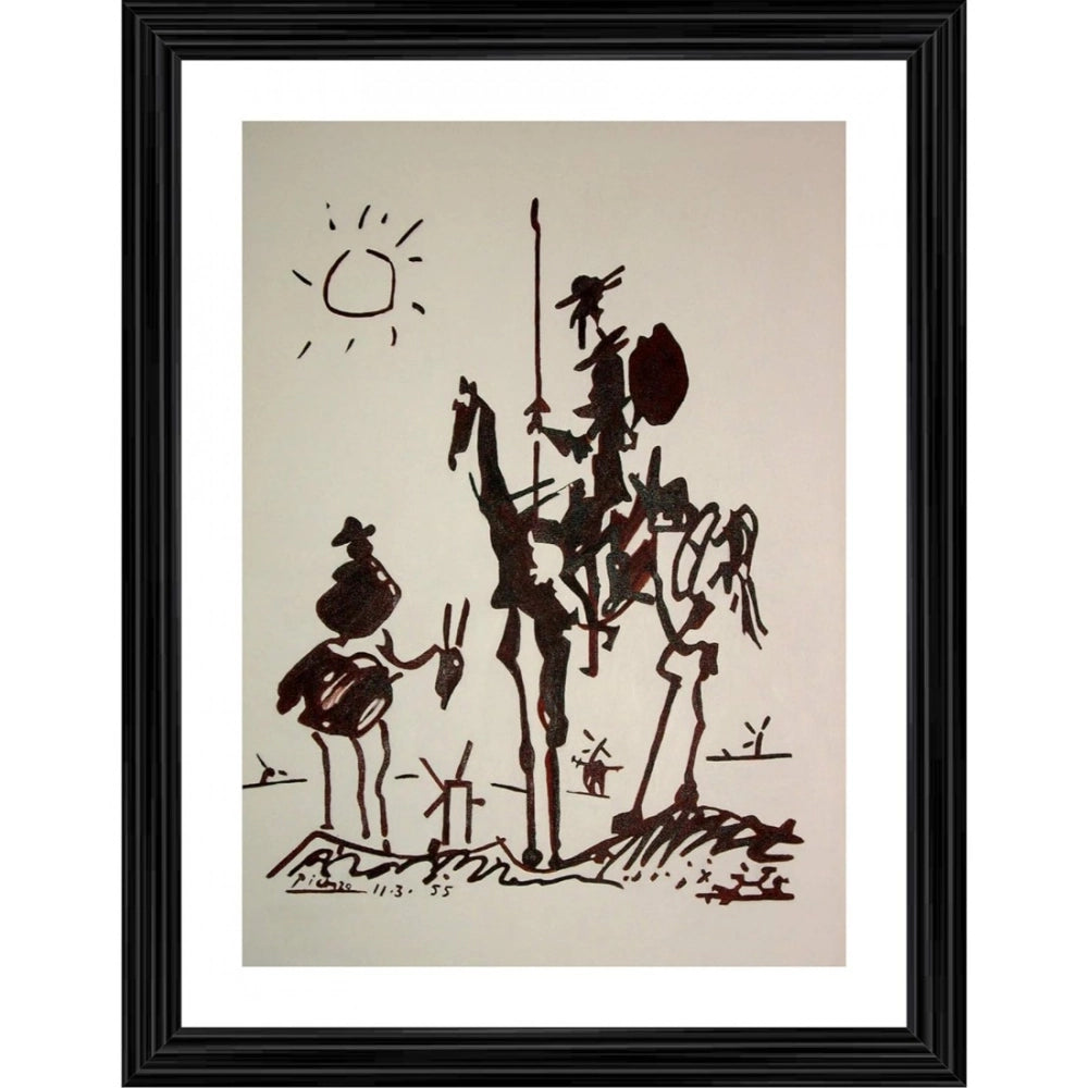 Multicolor wood framed Don Quixote 1955 painting, lightweight for wall mount (14x18")