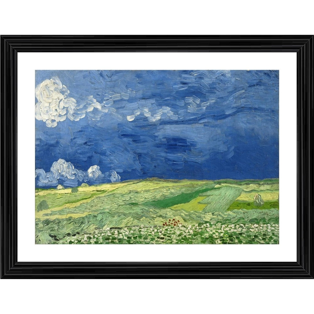 Thunderclouds painting with a wood photo frame, depicting a wheat field, in a 1890 style