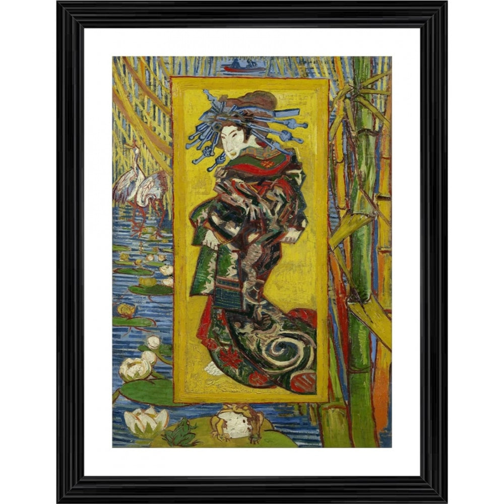 Multi-colored wooden photo frame with painting 'Courtesan after Eisen' by artist 'Eisen', depicting a courtesan in a vibrant setting