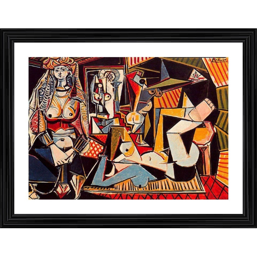 This is a framed reproduction of the iconic painting, 'The Women of Algiers', created in 1955. The photo frame appears to be made of wood and features multiple colors on the artwork