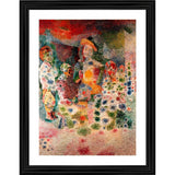 Colorful painting with wood photo frame, vibrant and detailed depiction of a peasant family's feast
