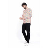Men's multicolor printed short kurta, cotton blend fabric
