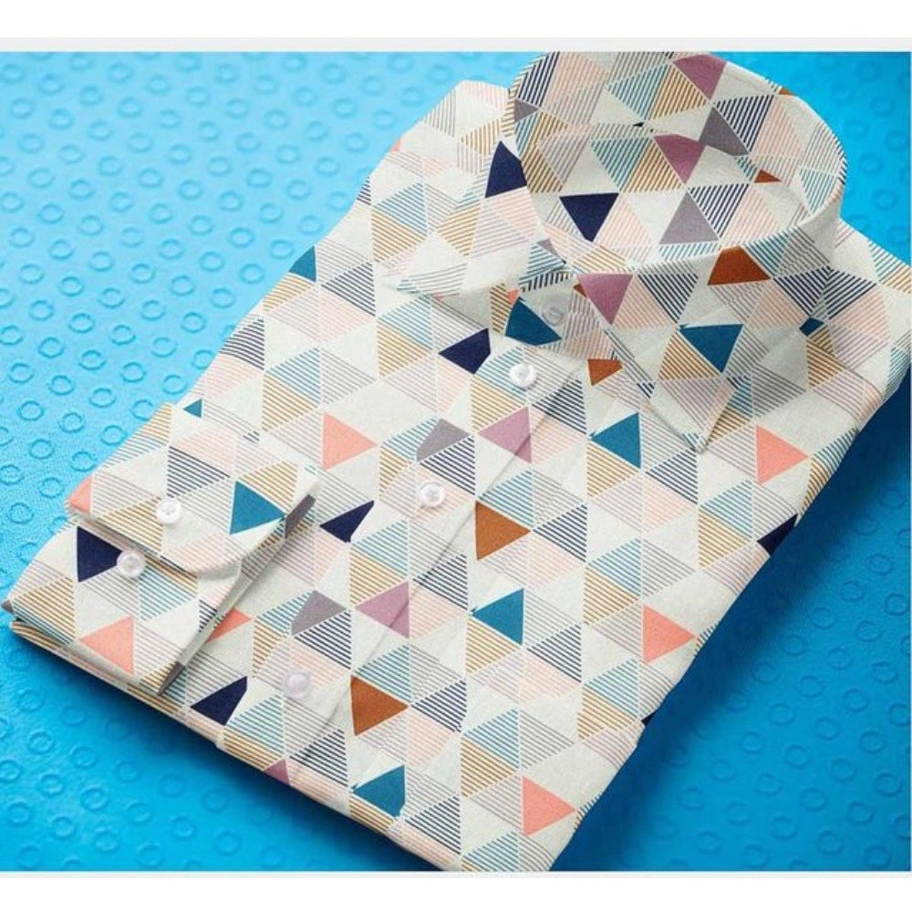 Multicolor cotton-blend men's printed full sleeve shirt on hanger