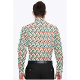 Multicolor cotton-blended men's printed full sleeve shirt with regular collar and button closure