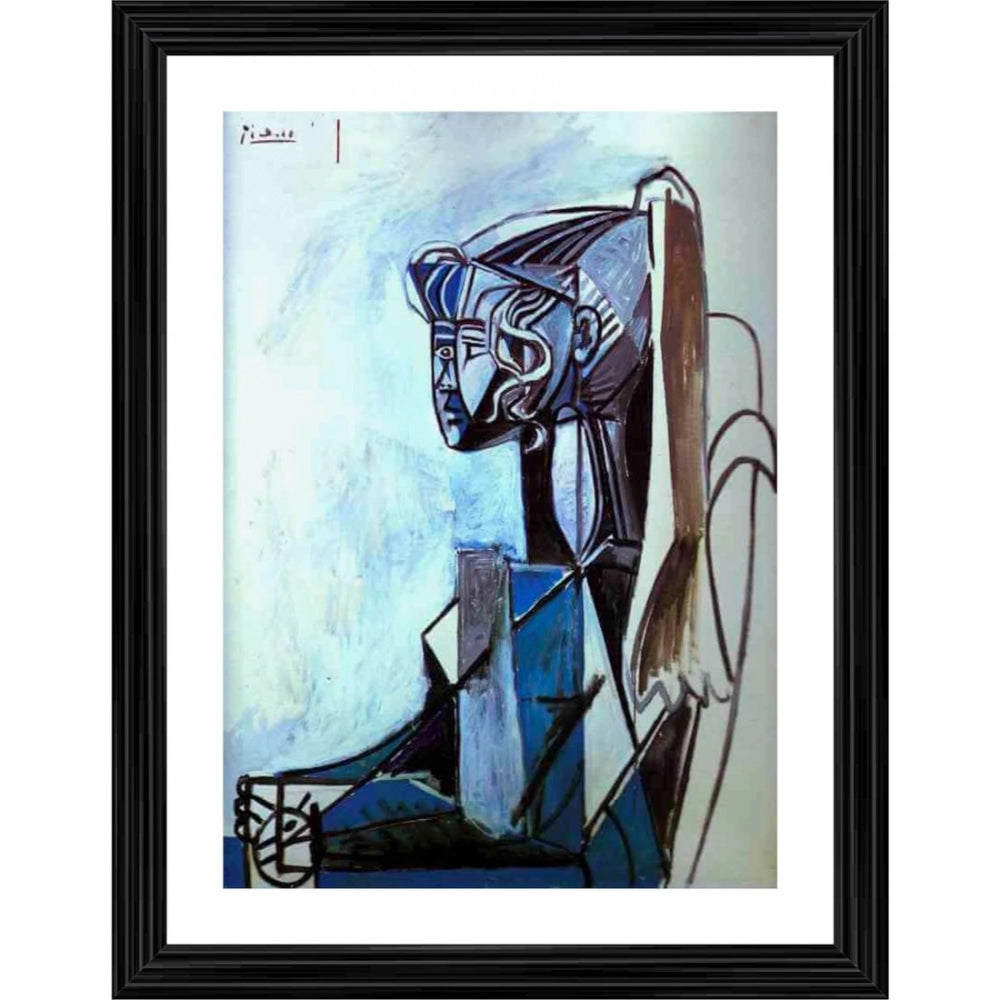Wood frame with a painting of Sylvette, colorful abstract portrait, 1954 style