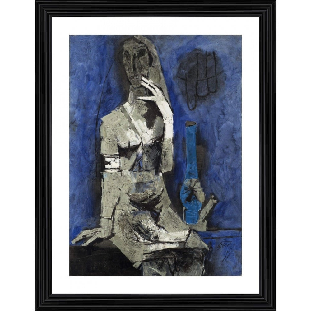 Multicolor abstract artwork in wood photo frame, Virgin Mary theme