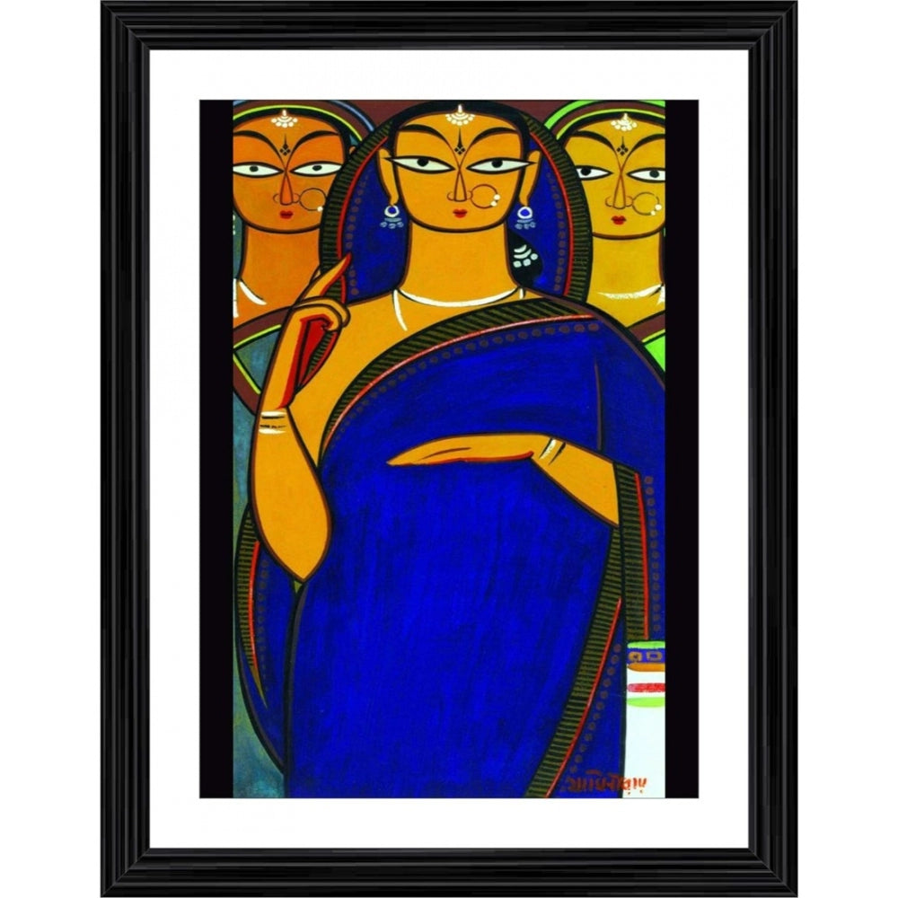 Three Pujarans portrait with wooden frame