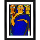 Three Pujarans portrait with wooden frame