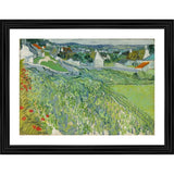 Auvers-themed landscape painting in wood photo frame, with vibrant colors capturing a village and vineyards