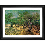 Multicolored wooden photo frame featuring an oil painting of an olive grove, 1889 style