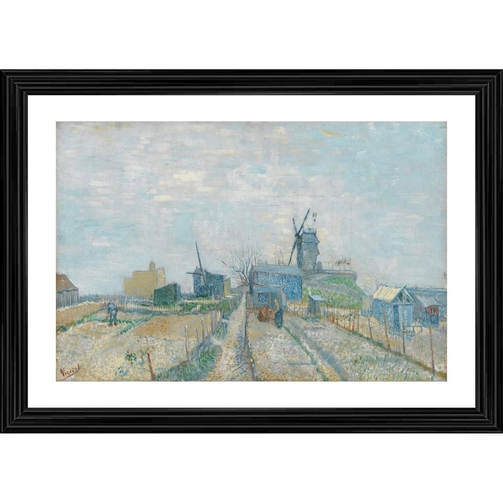 Landscape painting of 1887, featuring windmills and allotments, with a photo frame in multiple colors