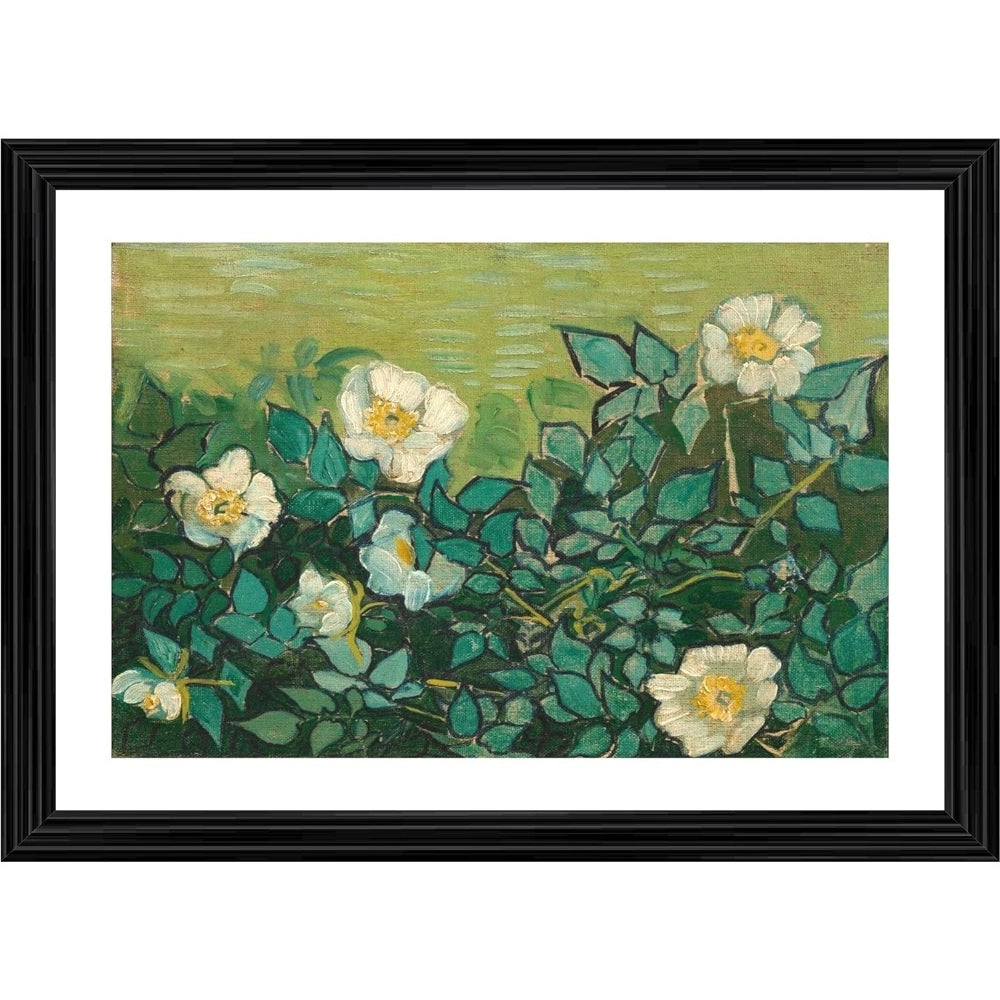 Vintage 1889 impressionist painting of wild roses with multicolored wood photo frame