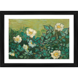 Vintage 1889 impressionist painting of wild roses with multicolored wood photo frame