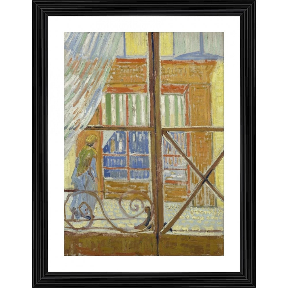 Multicolor framed painting, 1888 butcher's shop view, with wood frame