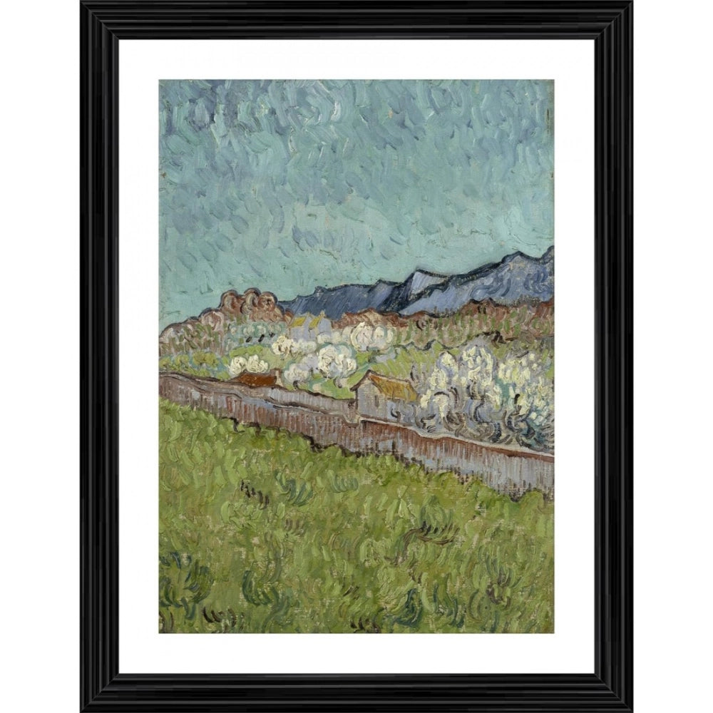 Multicolor wooden framed View of the Alpilles 1890 painting, lightweight wall mount for home decor