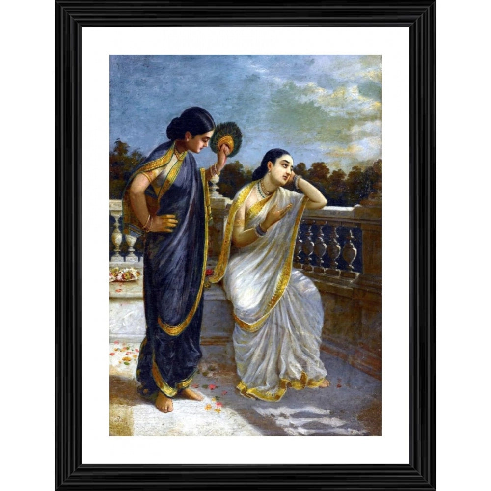 Multicolor artwork photo frame, featuring Damayanti deep in thought near King Nal