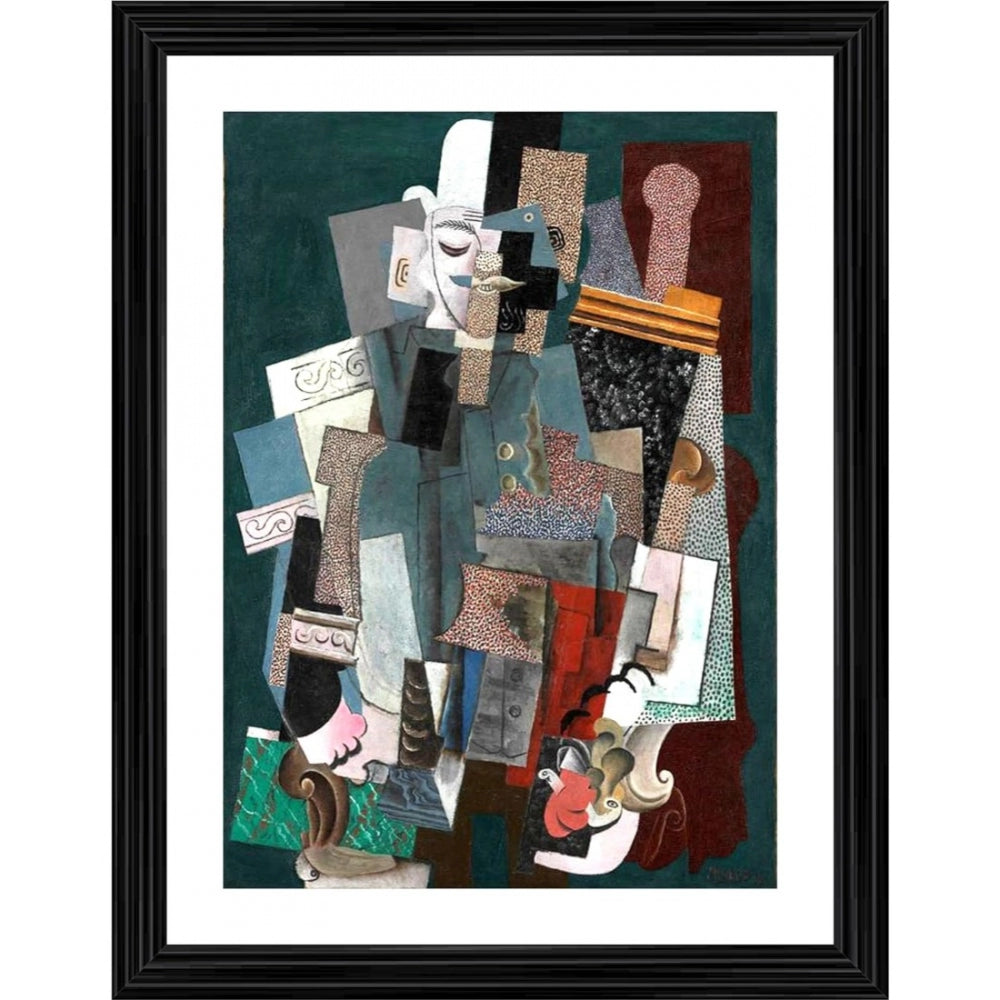 Artwork: Man with pipe, 1915 painting, wood photo frame, multi-colored art print