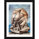 The painting depicts a woman sitting, holding a book