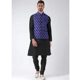 Dark blue jacquard printed full sleeve waistcoat